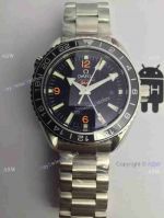Swiss Clone Omega Seamaster GMT Watch Black Face Stainless Steel